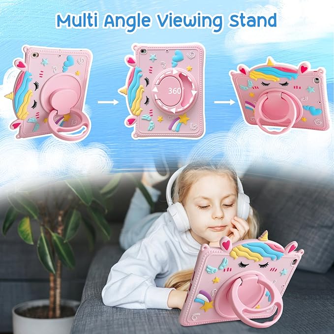 Kids Case for Apple iPad Pro 11 4th 3rd 2nd 1st Gen 2022/2021/2020/2018, iPad Air 5th 4th Gen Case, Cute Design EVA Kickstand Shockproof Kids Friendly Bumper Cover with Shoulder Strap, Pink Unicorn