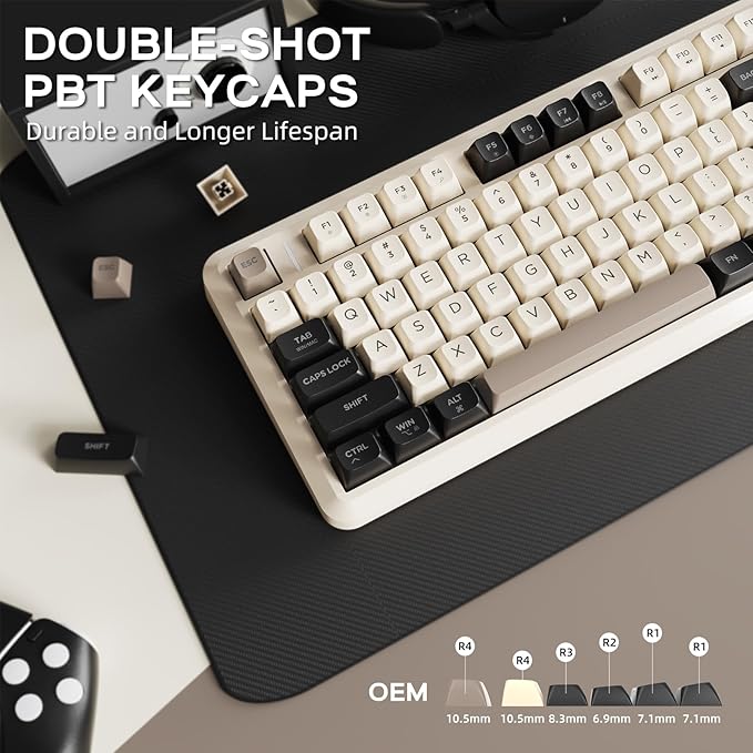FREEWOLF M75 Wireless Gaming Keyboard Mechanical Feel Membrane with Knob & OLED Display Bluetooth/2.4Ghz Rainbow Backlit Gradient PBT Keycaps 2000mAH Battery Anti-Ghosting-Cheese