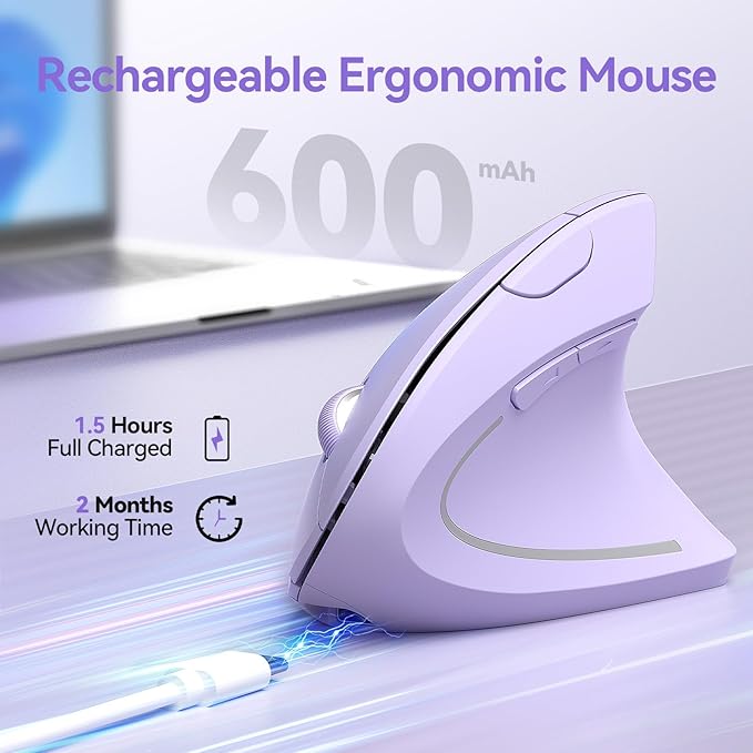 TECKNET Ergonomic Mouse Wireless, Rechargeable Mouse Silent for Carpal Tunnel Right Hand, 2.4GHz USB Vertical Mouse Wireless for Laptop, 5 Adjustable 4800 DPI, Computer, MacBook, Desktop