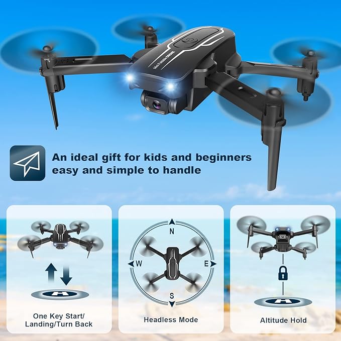 Mini Drone with Camera for Adults Kids - 1080P HD FPV Camera Drones with 90° Adjustable Lens, Gestures Selfie, One Key Start, 360° Flips, Toys Gifts RC Quadcopter for Boys Girls with 2 Batteries