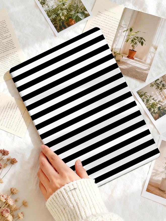Seorsok Compatible with MacBook Air 13 Inch Case 2022 2021 2020 2019 2018 Release A1932 A2179 M1 A2337 Touch ID,Cute Striped Plastic Hard Shell Case with Keyboard Cover,Black & White Stripes