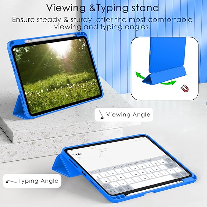 ZryXal iPad Pro 11 Inch Case (M5) 2025/ (M4) 2024 (Model: A2836/A2837/A3006), Trifold Stand Smart Cover with Pencil Holder and Soft TPU Back, Auto Wake/Sleep (Medium Blue)