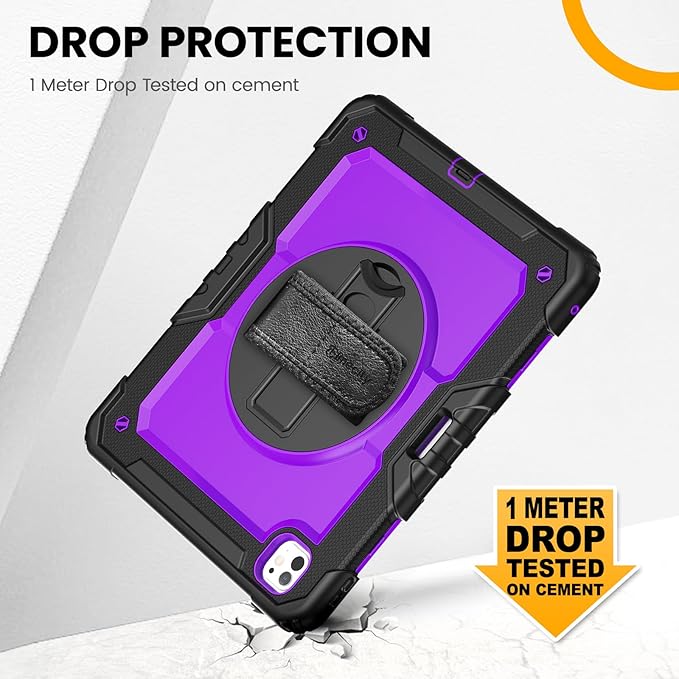 timecity Case for iPad Pro 13 Inch M5 2025 / M4 2024, 360° Rotating Stand, Pencil Holder & Wireless Charging, Shockproof with Screen Protector & Shoulder Strap - for Designers & Professionals, Purple