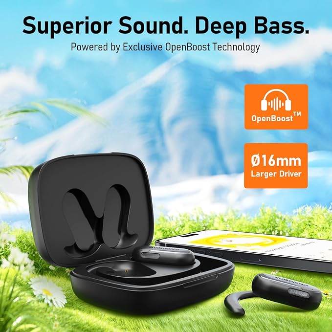 Audiovance OpenComfy CF301 Wireless Headphones for Running, Bluetooth Open Ear Headphones for Sports Gym Workout, Ultra Comfort, Superior Sound, Secure Fit, Ambient Awareness, Black