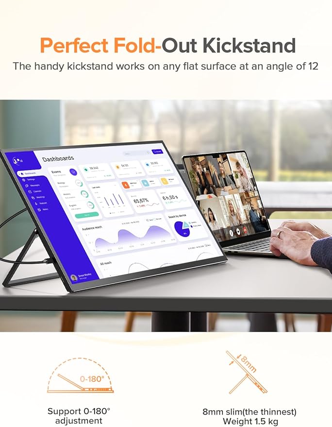 EVICIV Portable Monitor 100Hz 21.5”, 100% DCI-P3 QLED Portable Gaming Monitor, 1ms FreeSync, 400Nits, USB-C & HDMI, VESA & Stand, Large Travel Second Screen for Laptop, Computer, Game Consoles