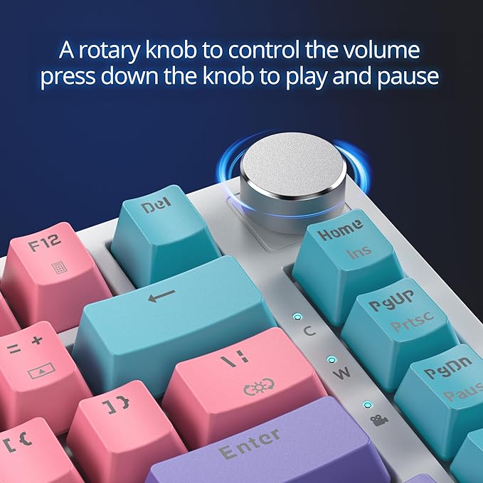 Fogruaden Wired Hot Swappable 75% Percent Mechanical Keyboard, Red Switch, TKL Pink Mechanical Keyboard, Gasket Mount, RGB Backlit Compact Gaming Keyboards with Volume Knob(Pink)