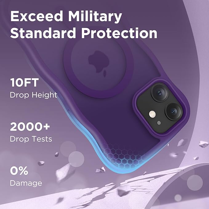 CAPRARO Cute for iPhone 12 Case & iPhone 12 Pro Case, Compatible with MagSafe, [Curly Wave Edge] [Camera Protection] [14 FT Drop Protection] Magnetic for iPhone 12/12 Pro, Deep Purple