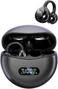 Open Ear Clip Headphones Wireless Earbuds Bluetooth 5.4 Sports Earphones Wireless Charging Case & LED Power Display Waterproof Fitness Headphones for Running (Black)
