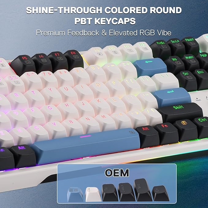 Redragon K668 Wired Gasket RGB Gaming Keyboard, 108 Keys Mechanical Keyboard w/Extra 4 Hotkeys, Upgraded Hot-swappable Socket, Sound Absorbing Foam, Mixed Color Keycaps, Custom Linear Switch