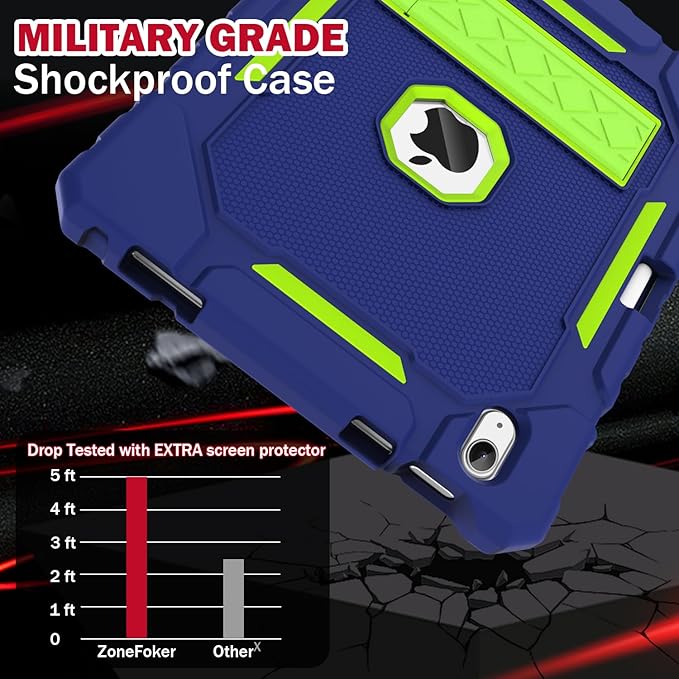 ZoneFoker Case for iPad (A16) 11th/10th Generation 11/10.9 inch 2025/2022, Heavy Duty Military Grade Shockproof Rugged Cover with Pencil Holder/Stand for i Pad 11th / 10 th Gen (Blue+Teal)