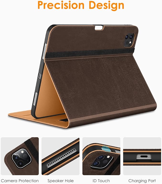 DTTO for iPad Pro 12.9 6th / 5th / 4th / 3rd Generation Case 2022/2021/2020/2018, Leather Folio Stand Cover with Built-in Apple Pencil Holder -Auto Wake/Sleep and Multi Viewing Angles, Dark Brown