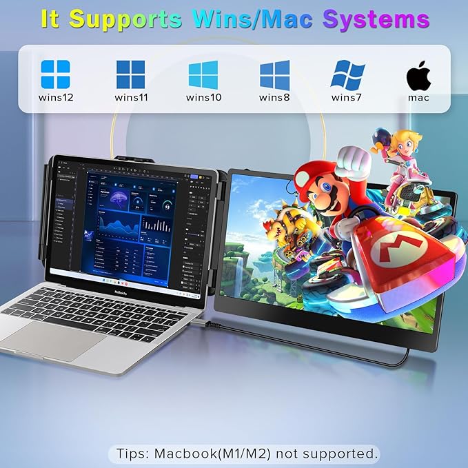 2023 Upgraded S1 14” Portable Monitor for Laptop Screen Extender Monitor 1080P FHD IPS Dual Laptop Monitor Extender Plug and Play Type-C/HDMI for 13-17.3inch Laptop（Windows,Mac,Android, Dex）