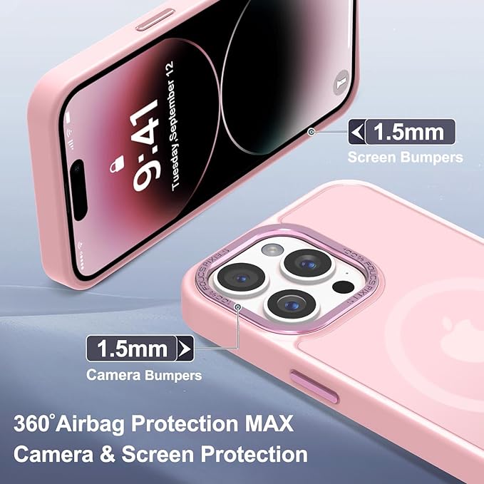 Newfuture Designed for iPhone 14 Pro Max Case with Magnetic [13 FT Military Drop Protection] [Compatible with Magsafe] Slim Translucent Matte Shockproof with Anti-Fingerprint Phone Case, Tender Pink