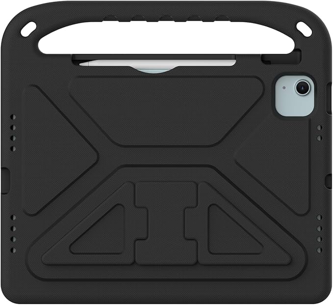 Kids Case for iPad Pro 11 Inch (M5) 2025/ (M4) 2024, with Pencil Holder/Kickstand/Handle Stand Lightweight Cute Soft EVA Shockproof Silicone Anti-Slip Grip Rugged Girls Boys Cover, Black