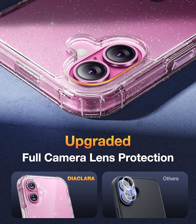 Diaclara Designed for iPhone 16 Plus Case 6.7 Inch,Upgraded [Full Camera Protection] Full Body Case w/Built-in Screen Protector for 16Plus,Clear Glitter