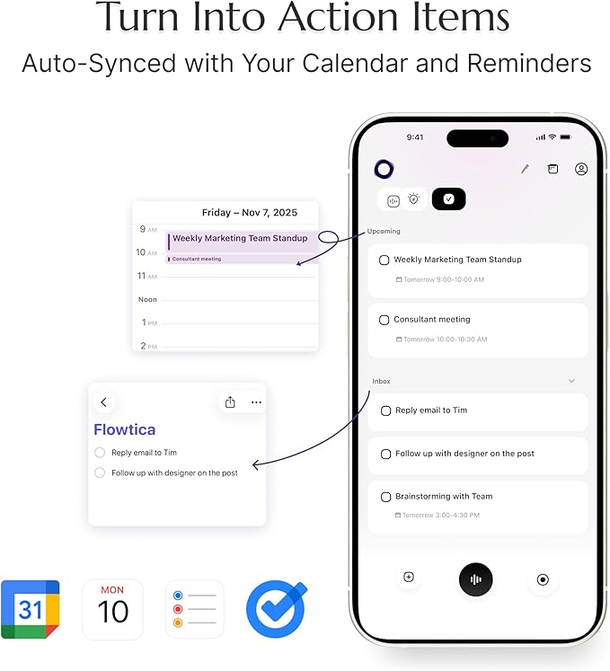 Flowtica Scribe AI Voice Recorder, App Control, Transcribe & Summarize, HiFi Audio with Noise Cancellation, Background Auto-Sync, Note Taker for Meetings & Lectures, Ultra-Slim, Pogopin Cable Included