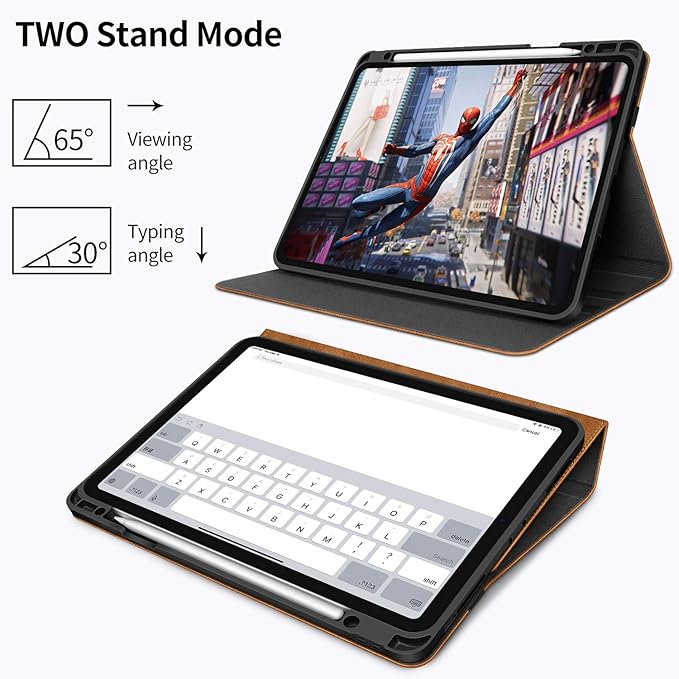 H HOLIMET Case for iPad Pro 12.9 2022 6th/5th/4th/3rd Generation with Pencil Holder Pocket Folio Stand Cover Soft TPU Back Shockproof, Auto Sleep/Wake,Vegan Leather
