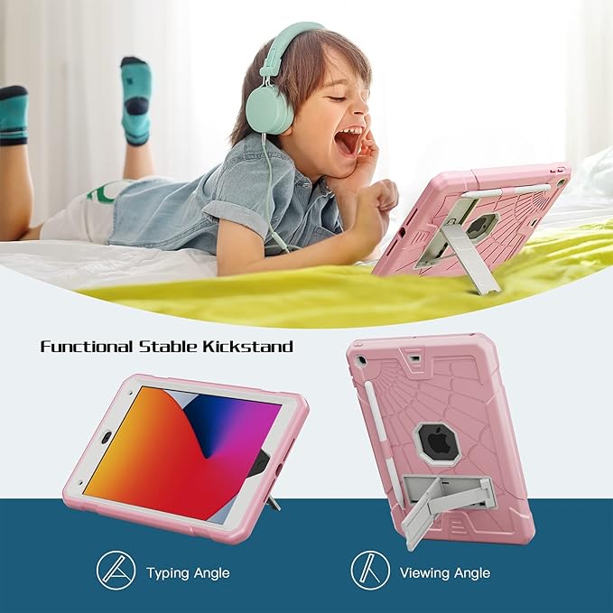 SIBEITU Case Compatible with iPad 9th Generation for Kids, with Pencil Holder Stand, Heavy Duty Rugged Case for iPad 10.2 inch