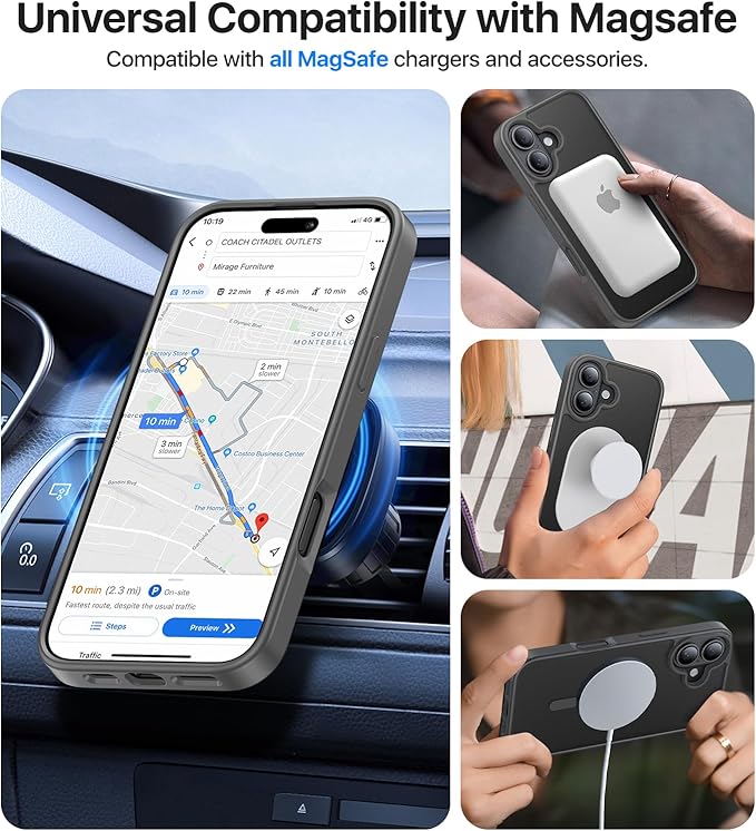 Magnetic for iPhone 16 Case, [Compatible with MagSafe][Military-Grade Drop Protection][Anti-Yellowing] Shockproof Protective Translucent Matte Cover for iPhone 16 Phone Case,Gray