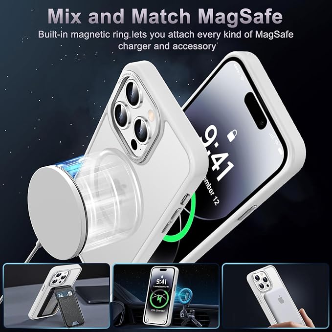 Newfuture Designed for iPhone 14 Pro Max Case with Magnetic [13 FT Military Drop Protection] [Compatible with Magsafe] Slim Translucent Matte Shockproof with Anti-Fingerprint Phone Case, Frosted White