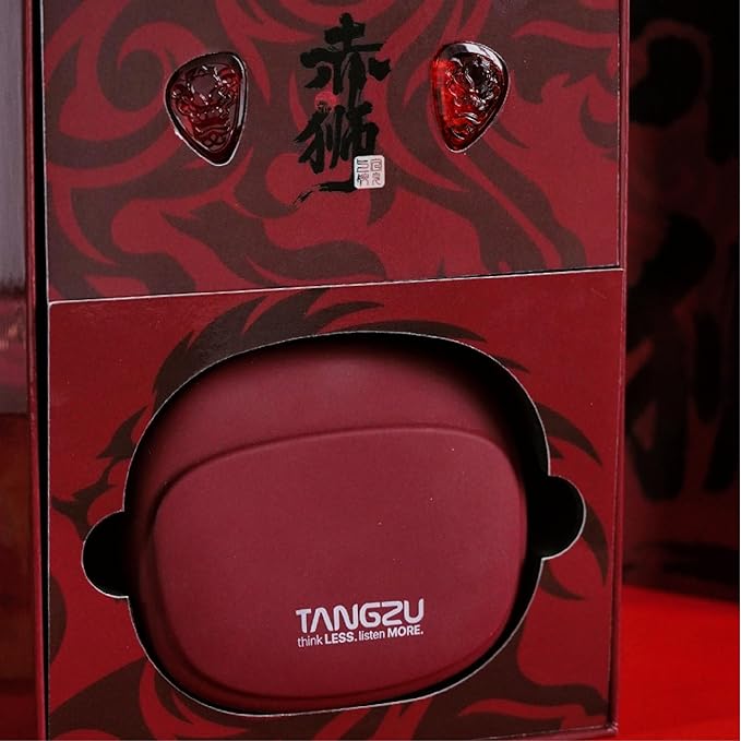 TANGZU Wan'er S.G II Red Lion in Ear Monitor, Gaming IEM Earphones, HiFi Wired Earphones with Silicone Headphone Organizer, Tang Sancai Wide Bore Eartips, Sonic Eartips (Red, 3.5mm)