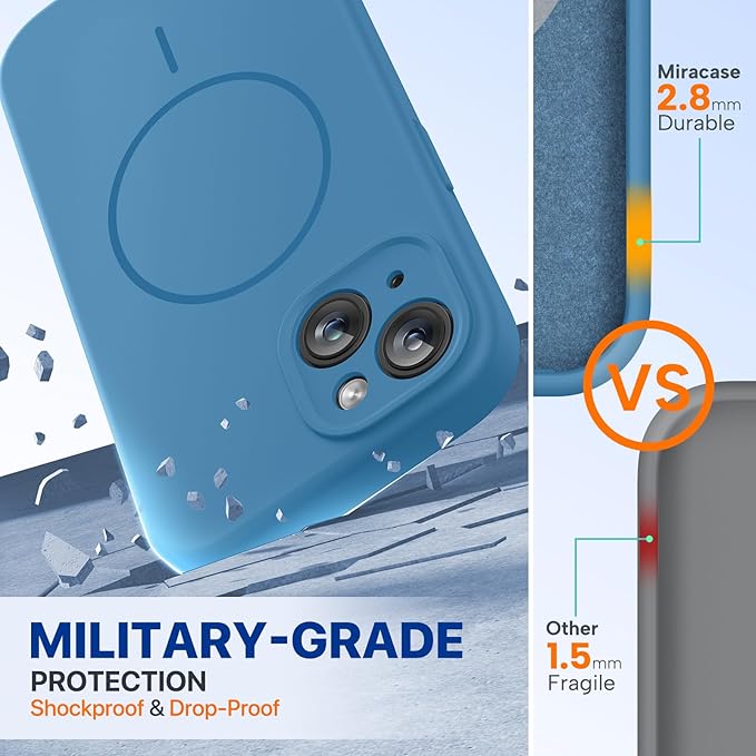 Miracase Magnetic for iPhone 15 Plus Case, [Soft Anti-Scratch Microfiber Lining], Magnetic for MagSafe, Liquid Silicone Shockproof Drop Protection Phone Case for 15 Plus, Capri Blue