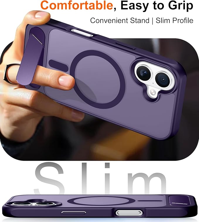 Magnetic Compatible with iPhone 16 Plus Case, [Built-in Invisible Kickstand][Compatible with MagSafe][Military Grade Shockproof] Slim Translucent Matte Phone Case for iPhone 16 Plus 6.7"