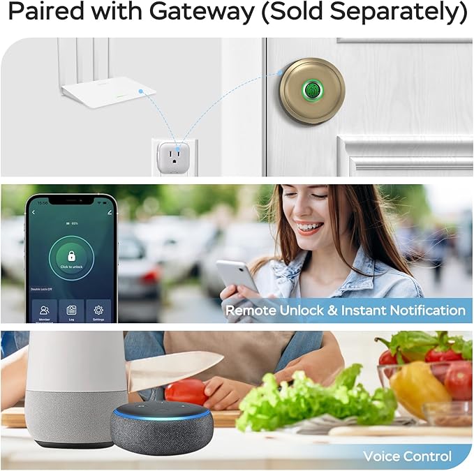 GeekTale Fingerprint Door Lock for Bedrooms, Fingerprint Door Knob with Lock, Smart Door Lock, App Control, Back-up Keys, Thumbprint Door Knob for Bedrooms, Office, Apartment