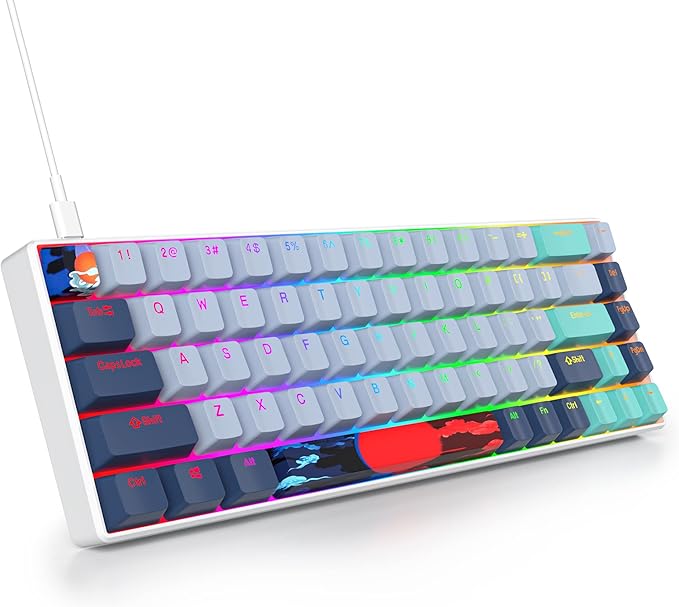 Owpkeenthy 65 Percent Mechanical Gaming Keyboard Hammerhead Shark with Red Switch Ultra Compact RGB Wired 60% Gaming Keyboard N-Key Rollover for PC Gamer Box PS