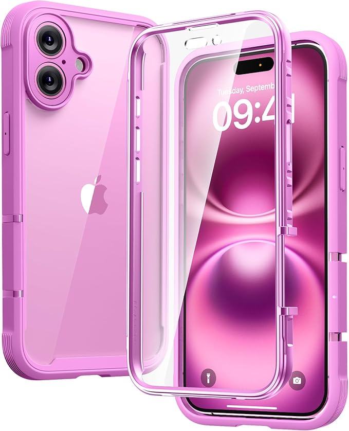 Diaclara Designed for iPhone 16 Plus Case 6.7 Inch,Upgraded [Full Camera Protection] Full Body Rugged Clear Bumper Case with Built-in Screen Protector for 16 Plus,Rose Pink