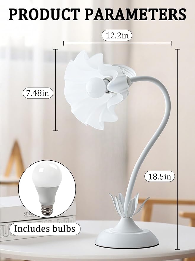 AQDZCNF Flower Table Lamp,LED Reading Light Bedside Vintage Flower Night Light,3 Colors Modes Kawaii Bedside Lamps Decor,Living Room Bedroom Room Lighting Table Lamps Home Decoration (White)