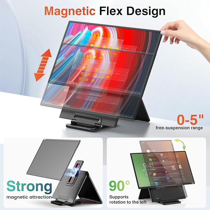 24" Large Portable Monitor, 1080P FHD 100Hz IPS Monitor, Height-Adjustable & Rotatable Screen(Horizontal/Vertical), Built-in Speakers, Requires Wall Outlet, Travel Monitor for Laptop / MacBook / PC