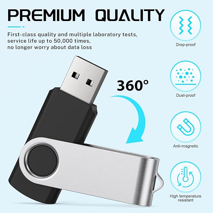 FEBNISCTE 32GB Thumb Drive 10 Pack,Flash Drive High Capacity, Bulk USB Flash Drives 32 GB Metal Swivel, USB 2.0 Jump Drive Memory Stick Portable, Pen Drive Zip High Speed for Data Storage