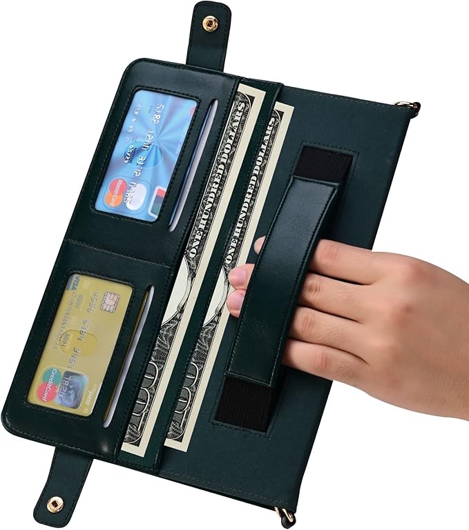 Handbag Case for iPad Mini A17 Pro (2024/2021), Techcircle Folio Stand PU Leather Crossbody iPad Mini 7/6 Cover with Pencil Holder+Card Slots Wallet Case with Shoulder Strap+Hand Strap, Midnight Green