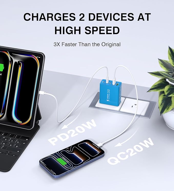 [50W/2Pack] Wall Charger, USB C Charger Block, 5-Port PD + QC 3.0 Fast Charging Power Plug Adapter Brick for Watch Series 10 9 8 7, for iPhone 17 16 15 14 13 Pro Max Airpod, Samsung Galaxy S25(Blue)