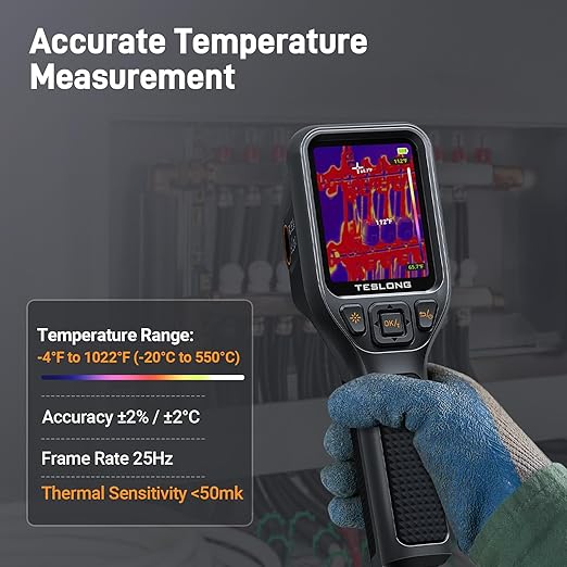 Teslong Thermal Camera with Visual Camera TTM260, Super Resolution 512 x 384, 25 HZ Infrared Imager, -4°F~1022°F Range Thermal Imager, 256 x 192 IR Resolution Thermal Camera, 3.2" LCD Screen