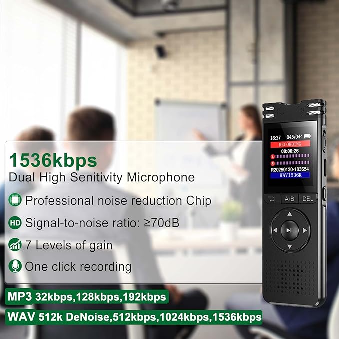 128GB Digital Voice Recorder with Playback Upgraded Voice Activated Recording with Premium Noise Reduction Dictaphone Device Perfect for Lectures Meetings Interviews