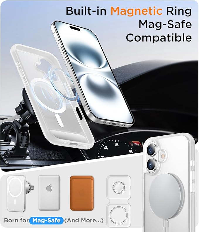 Magnetic Compatible with iPhone 16 Plus Case, [Built-in Invisible Kickstand][Compatible with MagSafe][Military Grade Shockproof] Slim Translucent Matte Phone Case for iPhone 16 Plus 6.7"