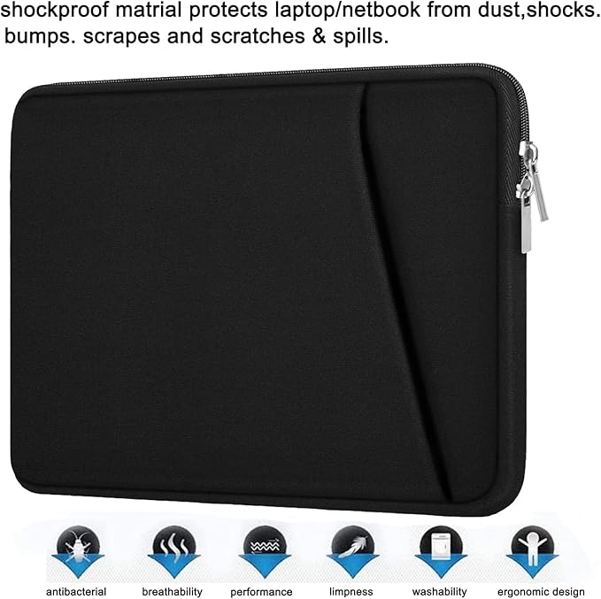 Askuko 15 inch Laptop Sleeve Bag, Shockproof Protective Case Cover, Handbags Portable Notebook Bag for 15-16 inch HP Dell Asus Lenovo Computer, Laptop Case with Front Pocket, Black
