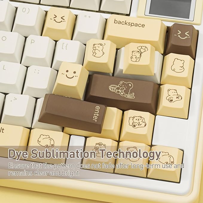 Little Bear Keycaps 134 Keys - Cherry Profile Custom PBT Key Caps, Dye-Sublimation Cute Yellow and White Keycap Set for Cherry MX Switches Mechanical Keyboards (60%/65%/75%/80%/100% Layout)