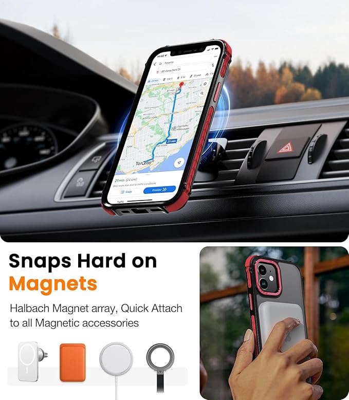 DEERLAMN Strong Magnetic Case for iPhone 12/12 Pro 6.1-Inch,[Compatible with Magsafe][Military Grade Drop Protection] Translucent Matte Shockproof Protective Phone Cover-Frosted Red