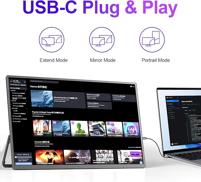 4K Portable Monitor 18.5" 3840x2160 UHD USB-C HDMI for Laptop, 1000:1, 100%sRGB, Built-in Stand & VESA Mount, 8Bit IPS Computer Gaming Display Travel Monitor for Desktop Mac Phones Tablet PS5/4 Switch