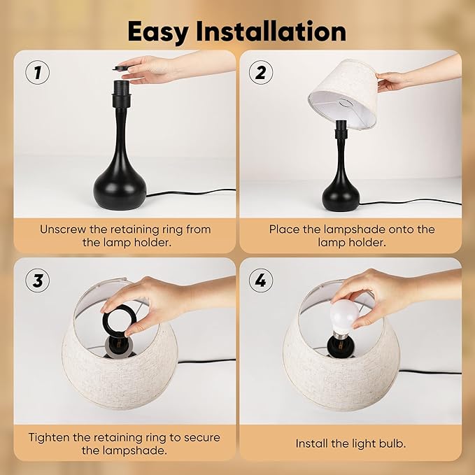 17” Touch Table Lamp for Bedroom Set of 2, 3-Way Dimmable Bedside Lamp for Nightstand, Farmhouse Metal Desk Lamp with Linen Shade for Living Room, Kids Reading, Dorm, Home Office Decor, Bulb Included