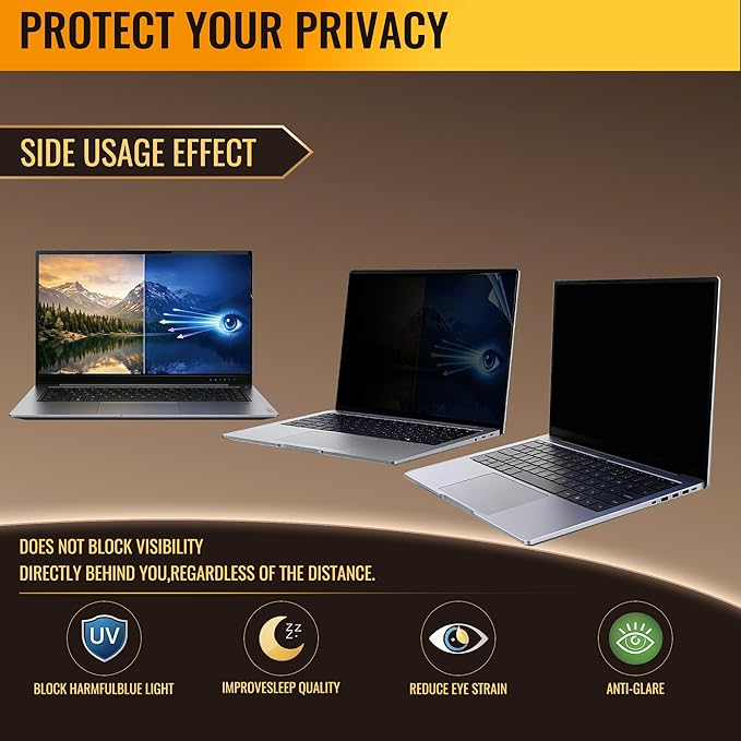 15.6 Inch Privacy Screen for Laptop with 16:9 Widescreen Laptop Blue Light Screen Protector - Anti-Glare - Anti-Scratch Protector Film for Data Confidentiality Privacy Shield