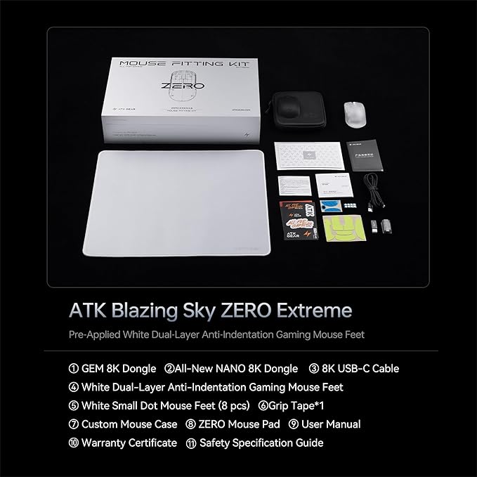 ATK Blazing Sky Zero Extreme Wireless Gaming Mouse, PAW3950 Ultra Sensor, Nordic 54H20, 8k Poling Rate, 44g Lightweight, Wired/2.4G (Zero Extreme, Frosted Ice)