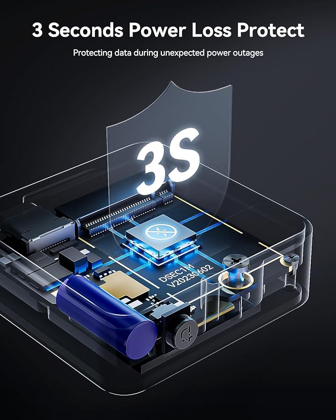 DOCKCASE Pocket M.2 2230 NVMe SSD Enclosure,Support 3s PLP Prevents Write Data Loss,USB 3.2 Gen 2 Type-C (10 Gbps), fits NVMe PCIe, Exclusive to Size 2230,Support M-Key B+M Key UASP (Silver)