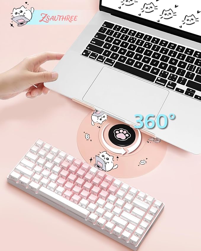 Upgraded Pink Swivel Laptop Stand - 360° Rotating Base & Foldable|Cute Cat Patterns for Healing Vibe|Fits MacBook & 13-15" Laptops|Ideal for Desk Work,Office,Travel,Home,Painting