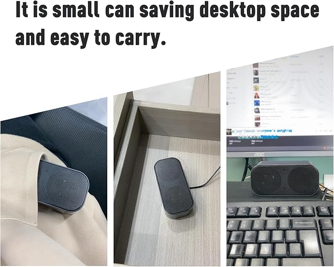 Computer Speaker for Desktop, Wired PC Speaker, Portable USB Speaker for Laptop, Plug and Play, Sound-bar for Office, Home and Gaming (Black-M)