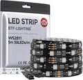 BTF-LIGHTING UL Listed WS2811 IC=RGB+IC Addressable Color RGB LED Strip,16.4FT 30LED/m 10Pixels/m,IP65 Black PCB Flexible DC12V Chasing Effect for Indoor Home Decor,3M Tape(No Adapter or Controller)