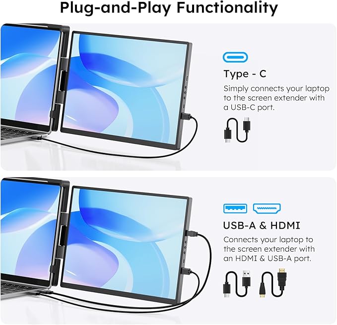 Dopesplay 14.1" FHD 1920x1200 IPS Laptop Extender, 16:10 Matte Dual Monitor for 14-17" Laptops | USB-C/HDMI, Plug-and-Play | Lightweight Foldable | Compatible with Win/Mac/Android/Switch